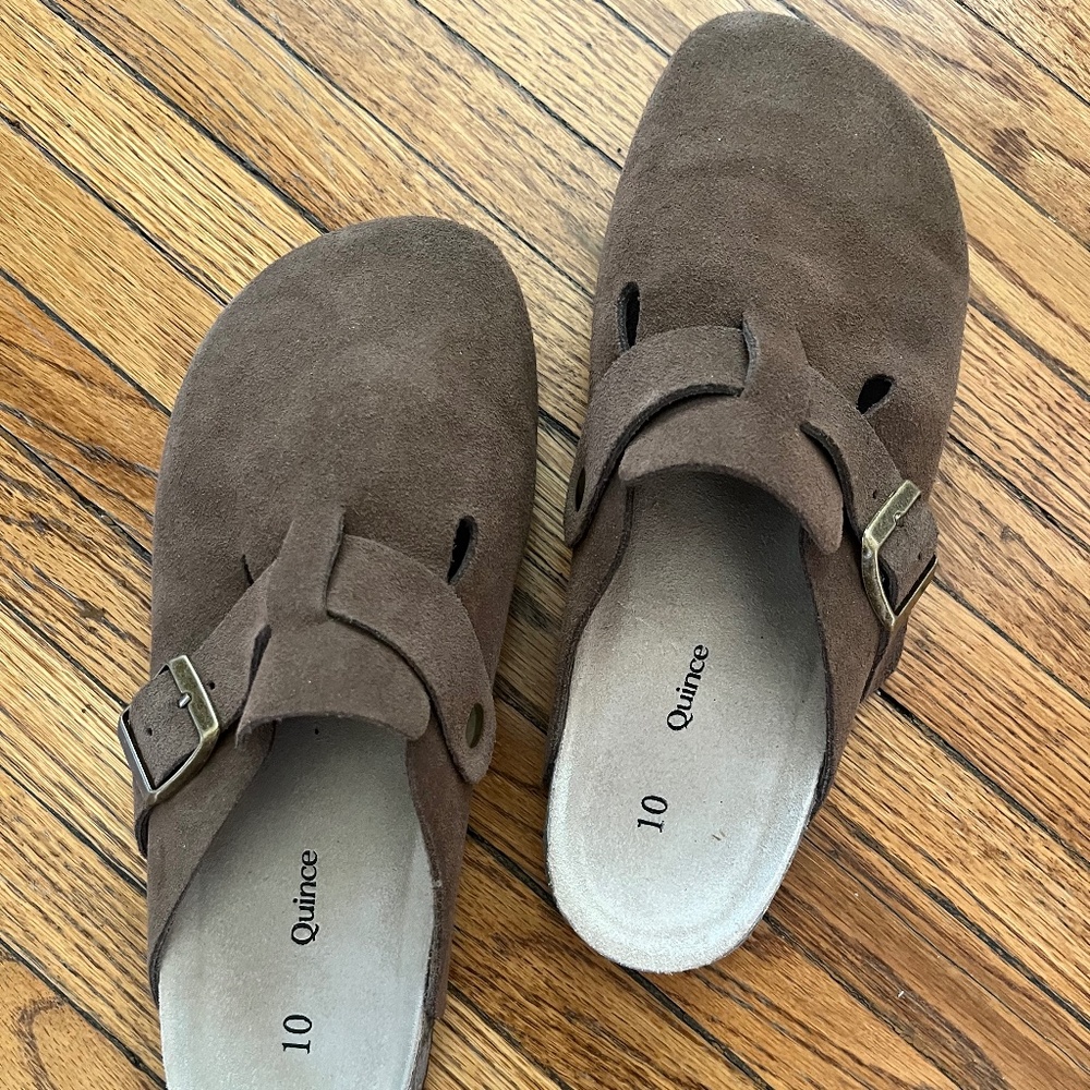 Quince Water Repellent Suede Clog Mule Cafe Size 10 Worn once
